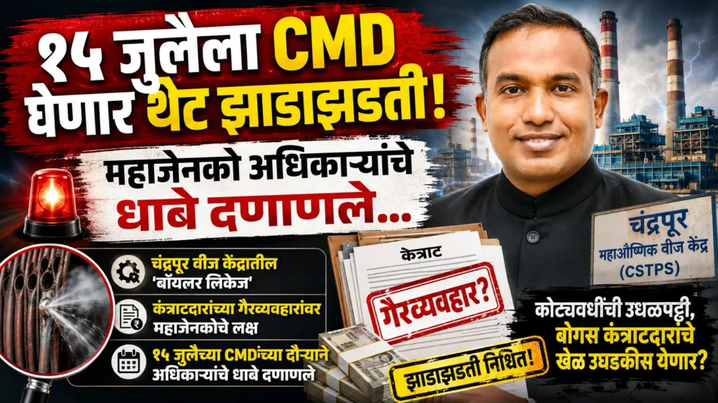 चंद्रपूर वीज केंद्रातील सततच्या बिघाडाची सीएमडी डॉ. राधाकृष्णन घेणार गंभीर दखल; १५ जुलैला करणार अधिकाऱ्यांची झाडाझडती 3 चंद्रपूर वीज केंद्रातील सततच्या बिघाडाची सीएमडी डॉ. राधाकृष्णन घेणार गंभीर दखल; १५ जुलैला करणार अधिकाऱ्यांची झाडाझडती