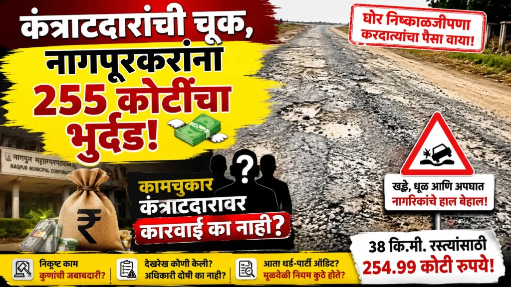 कंत्राटदारांच्या 'उत्कृष्ट' कामगिरीवर महापालिकेची मेहरबानी: रस्ते उद्ध्वस्त करणाऱ्यांना २५५ कोटींची 'बक्षिशी'! 1 कंत्राटदारांच्या 'उत्कृष्ट' कामगिरीवर महापालिकेची मेहरबानी: रस्ते उद्ध्वस्त करणाऱ्यांना २५५ कोटींची 'बक्षिशी'!